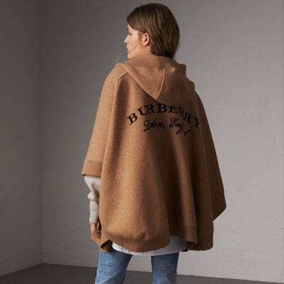 [버버리] 울 캐시미어 브라운 후디드 판초 40206861 카멜 bu0004w - Wool Cashmere Blend Hooded Poncho