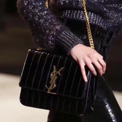 Saint Laurent Women Patent Vicky Chain Shoulder Bag,25CM - 입생로랑 여성용 페이던트 비키 체인 숄더백 532595,SLB0125, 25CM,블랙