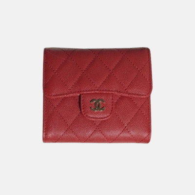 Chanel 2018 Classic Cavier Siver Logo Small Wallet A82288 - 샤넬 클래식 캐비어 은장 스몰 더블 지갑 Cnl0013x.Size10cm.레드