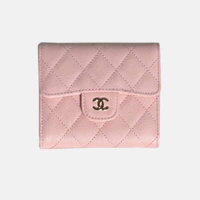 Chanel 2018 Classic Cavier Gold Logo Small Wallet A82288 - 샤넬 클래식 캐비어 금장 스몰 더블 지갑 Cnl0016x.Size10cm.핑크