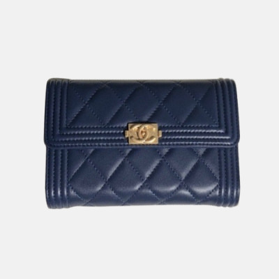 Chanel 2018 LeBoy Lambskin wallet A80285- 샤넬 램스킨 중지갑 보이 엔틱은장 Cnl0026x.Size15cm.네이비