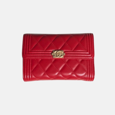 Chanel 2018 LeBoy Lambskin wallet A80285- 샤넬 램스킨 중지갑 보이 엔틱은장 Cnl0032x.Size15cm.레드