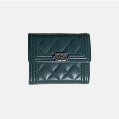 Chanel 2018 Boy Lambskin Small wallet A84073 - 샤넬 램스킨스몰 월릿 보이 엔틱 은장 Cnl0038x.Size10cm.그린