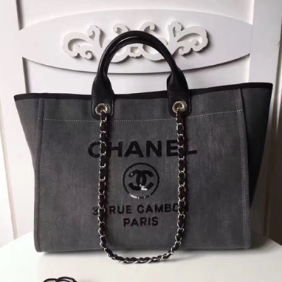 Chanel 2018 Canvas Deauville Tote Shoulder Bag,39CM - 샤넬 2018 캔버스 도빌 토트 숄더백,CHAB0289,39CM,다크그레이