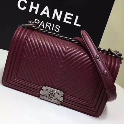 Chanel Leboy Leather Chain Shoulder Bag  ,25CM - 샤넬 르보이 레더 체인 숄더백 67086 -  CHAB0334,25CM,와인