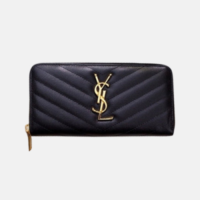 Saint Laurent 2018 Ladies  Matlase Monogram Zip Round Long Purse - 18FW 생로랑 마틀라쎄 모노그램 짚어라운드 장지갑 YSL0013 19CM