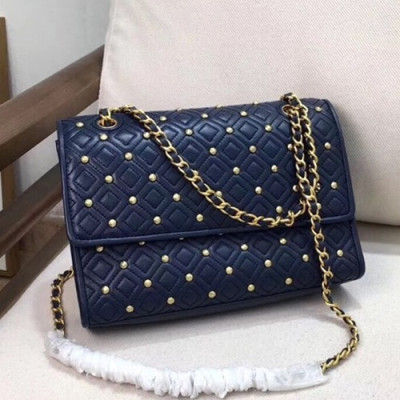 Tory Burch Leather Navy Fleming Chain Shoulder Bag,27cm - 토리버치 레더 네이비 플레밍 체인 숄더백 TBB0019,27cm