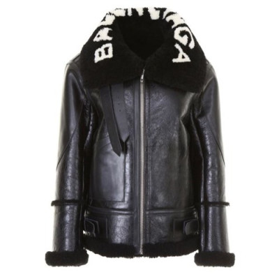 [매장판]Balenciaga 2018 Down Leather Jackets - 발렌시아가 로고 가죽 셔링 무스탕 자켓 Bal0041x.Size(s - xl).블랙