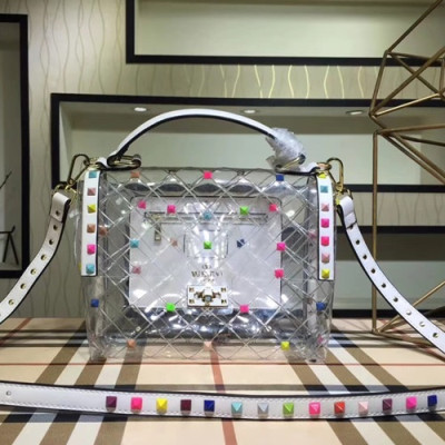 Valentino Rockstud Spike PVC Tote Shoulder Bag,23CM - 발렌티노 락스터드 스파이크 PVC 토트 숄더백,VTB0004,23CM,화이트