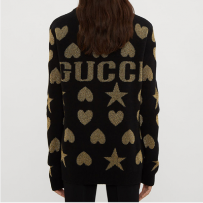 [인기상품]Gucci Heart Star Intarsia Kruk Knit Sweater - 구찌 하트 스타 인타르시아 크루넥 니트 스웨터 Guc0367x.Size(s - l).블랙