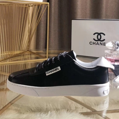 Chanel 2018 Logo Strap Leather Sneakers -샤넬 로고스트랩 레더 스니커즈 블랙 Cnl0053x.Size(220 - 255).블랙