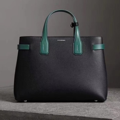 Burberry Medium Leather Vintage Tote Shoulder Bag, 34cm - 버버리 미니 레더 빈티지 토트 숄더백,BURB0019,34cm,블랙+그린