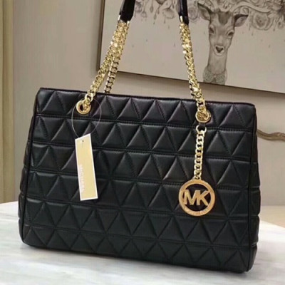 Michael Kors Leather Chain Tote Shoulder Bag, 35CM - 마이클 코어스 레더 체인 토트 숄더백 ,MKB0006, 35CM,블랙