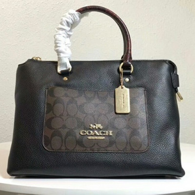 Coach Leather Tote Shoulder Bag,31cm - 코치 레더 토트 숄더백 COAB0010,31cm,블랙