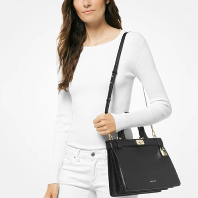 Michael Kors Leather Taatiana Tote Shoulder Bag, 32CM - 마이클 코어스 레더 타티아나 토트 숄더백 ,MKB0040, 32CM,블랙