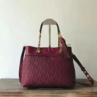 Tory Burch Leather Red Fleming Chain Tote Shoulder Bag,25cm - 토리버치 레더 레드 플레밍 체인 토트 숄더백 TBB0113,25cm