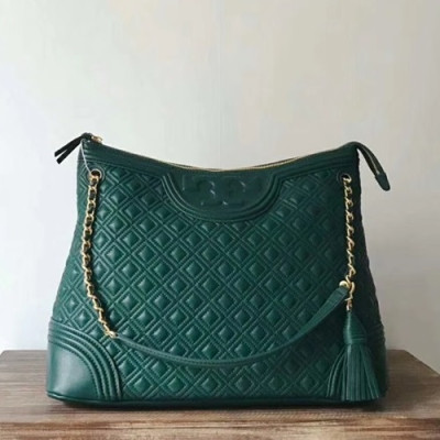 Tory Burch Leather Green Fleming Chain Tote Shoulder Bag,38.5cm - 토리버치 레더 그린 플레밍 체인 토트 숄더백 TBB0124,38.5cm