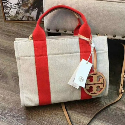 Tory Burch Miller Canvas Red Tote Bag,29cm - 토리버치 밀러 캔버스 레드 토트백 TBB0134,29cm