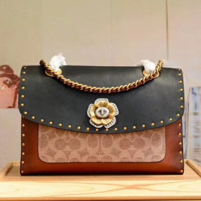 Coach Leather Shoulder Bag,26cm - 코치 레더 여성용 숄더백 29416,COAB0044,26cm,블랙+브라운