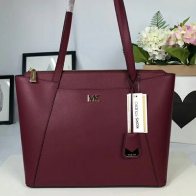 Michael Kors 2018 Leather Tote Shoulder Bag, 33CM - 마이클 코어스 2018 레더 토트 숄더백 ,MKB0089, 33CM,와인