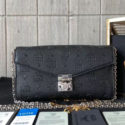 MCM 2019 Millie Visetos Leather Chain Shoulder Cross Bag,23.5cm - 엠씨엠 2019 여성용 밀리 비세토스 레더 체인 숄더 크로스백 MCMB0014, 23.5cm,블랙