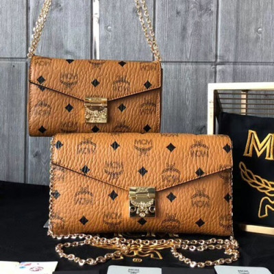 MCM 2019 Millie Visetos Leather Chain Shoulder Cross Bag,18.5/23.5cm - 엠씨엠 2019 여성용 밀리 비세토스 레더 체인 숄더 크로스백 MCMB0017, 18.5/23.5cm,브라운