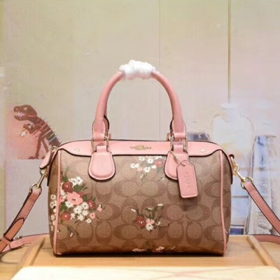 Coach Leather Tote Shoulder Bag,23cm - 코치 레더 토트 숄더백 COAB0147,23cm,브라운+핑크