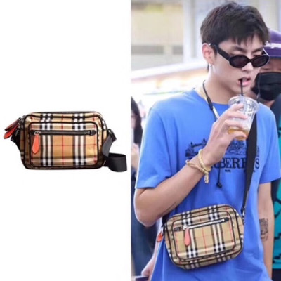 Burberry 2018 Leather Check Camera Shoulder Bag, 22cm - 버버리 2018 레더 남여공용 체크 카메라 숄더백 ,BURB0028,22cm,브라운 - 크리스(우이판)