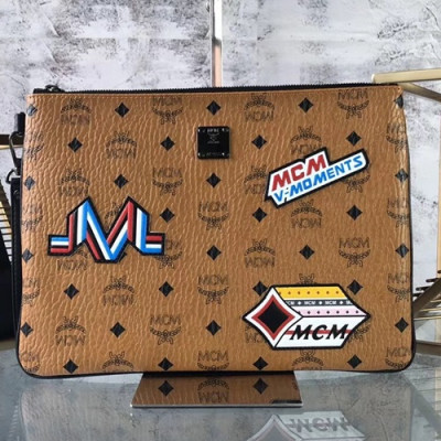 MCM  Leather Clutch Bag,32cm - 엠씨엠 남여공용 레더 클러치백 MCMB0062, 32cm,브라운