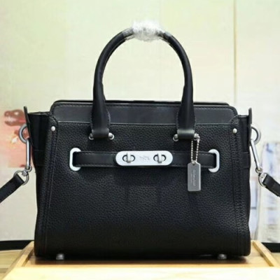 Coach Leather Tote Shoulder Bag,27cm - 코치 레더 토트 숄더백 34816,COAB0182,27cm,블랙