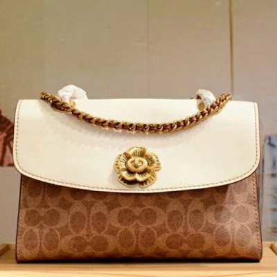 Coach Leather Chain Shoulder Bag,26cm - 코치 레더 체인 숄더백 COAB0199,26cm,화이트