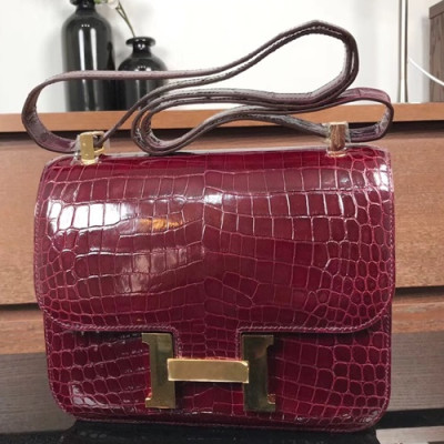 Hermes Constance Crocodile Leather Shoulder Bag,24cm - 에르메스 콘스탄스 크로커다일 레더 여성용 숄더백 HERB0012, 24cm,와인