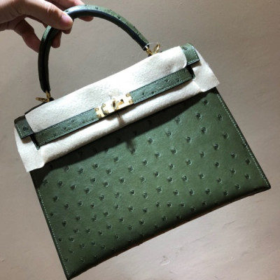 Hermes Kelly Ostrich Leather Tote Shoulder Bag ,25cm - 에르메스 켈리 오스트리치 레더 여성용 토트 숄더백 HERB0022,그린,25cm