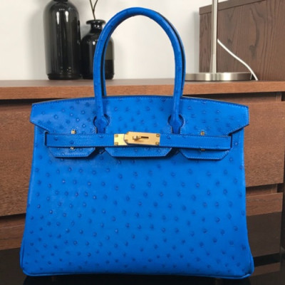 Hermes Birkin Ostrich Leather Tote Shoulder Bag ,30cm - 에르메스 버킨 오스트리치 레더 여성용 토트 숄더백 HERB0024,블루,30cm