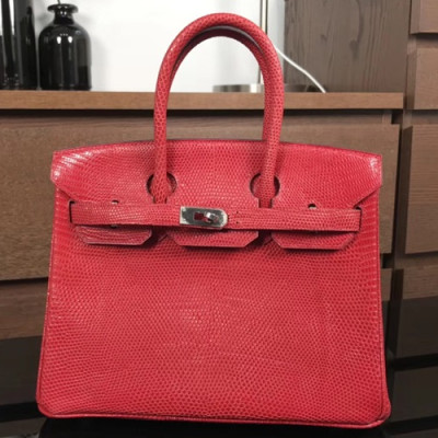 Hermes Birkin Lizard Leather Tote Shoulder Bag ,25cm - 에르메스 버킨 리저드 레더 여성용 토트 숄더백 HERB0032,25cm,레드