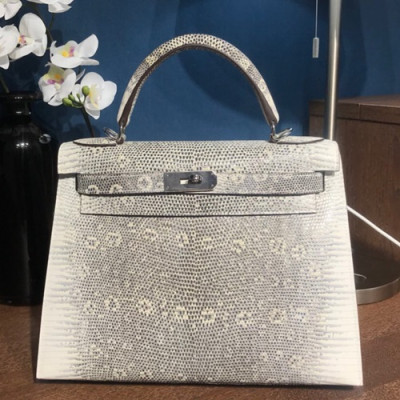 Hermes Kelly Lizard Leather Tote Shoulder Bag ,25cm - 에르메스 켈리 리저드 레더 여성용 토트 숄더백 HERB0098,25cm,그레이