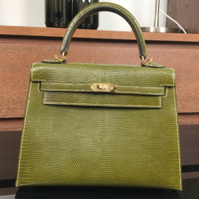 Hermes Kelly Lizard Leather Tote Shoulder Bag ,25cm - 에르메스 켈리 리저드 레더 여성용 토트 숄더백 HERB0100,25cm,그린