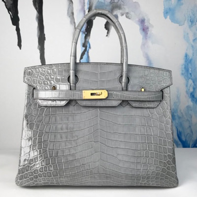 Hermes Birkin Crocodile Leather Tote Shoulder Bag ,30cm - 에르메스 버킨 크로커다일 여성용 토트 숄더백 HERB0119,30cm,그레이