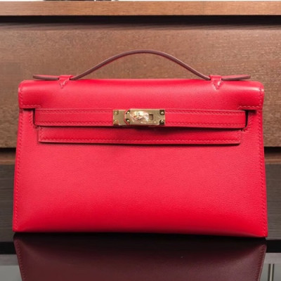 Hermes Mini Kelly Leather Tote Bag / Clutch Bag,22cm - 에르메스 미니 켈리 레더 여성용 토트백/클러치백 HERB0127, 22cm,레드