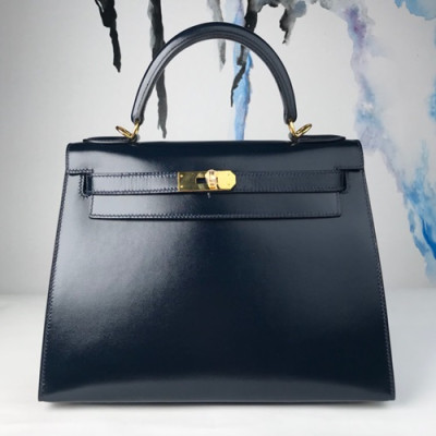 Hermes Kelly Box Leather Tote Shoulder Bag ,28cm - 에르메스 켈리 복스 레더 여성용 토트 숄더백 HERB0142,28cm,네이비