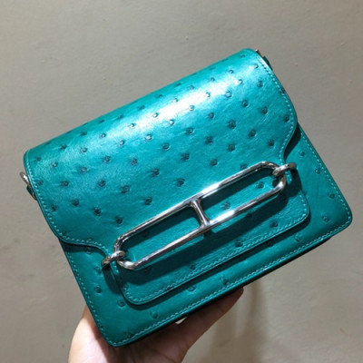 Hermes Roulis Ostrich Leather Shoulder Bag,19cm - 에르메스 룰리스 오스트리치 레더 여성용 숄더백 HERB0188,19cm,스카이블루