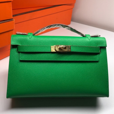 Hermes Mini Kelly Epsom Leather Tote Bag / Clutch Bag,22cm - 에르메스 미니 켈리 엡송 레더 여성용 토트백/클러치백 HERB0194, 22cm,그린