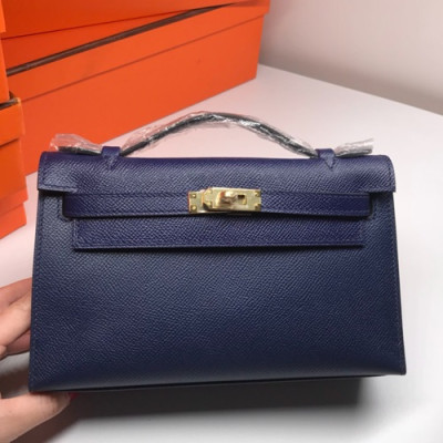 Hermes Mini Kelly Epsom Leather Tote Bag / Clutch Bag,22cm - 에르메스 미니 켈리 엡송 레더 여성용 토트백/클러치백 HERB0199, 22cm,네이비