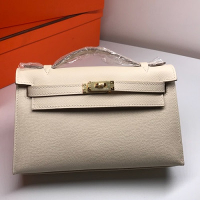 Hermes Mini Kelly Epsom Leather Tote Bag / Clutch Bag,22cm - 에르메스 미니 켈리 엡송 레더 여성용 토트백/클러치백 HERB0202, 22cm,크림