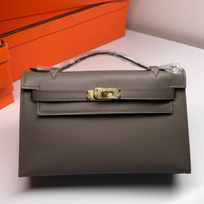 Hermes Mini Kelly Epsom Leather Tote Bag / Clutch Bag,22cm - 에르메스 미니 켈리 엡송 레더 여성용 토트백/클러치백 HERB0204, 22cm,다크그레이