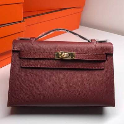 Hermes Mini Kelly Epsom Leather Tote Bag / Clutch Bag,22cm - 에르메스 미니 켈리 엡송 레더  토트백/클러치백 HERB0208, 22cm,와인