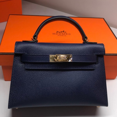 Hermes Mini Kelly 2 Epsom Leather Tote Shoulder Bag , - 에르메스 미니 켈리 2 엡송 레더 여성용 토트 숄더백 HERB0225,네이비