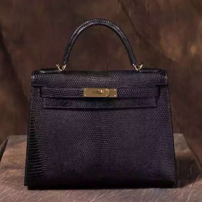 Hermes Kelly Lizard Leather Tote Shoulder Bag ,28cm - 에르메스 켈리 리저드 레더 여성용 토트 숄더백 HERB0244,28cm,블랙