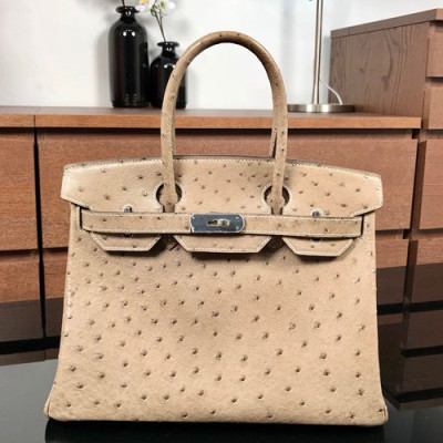 Hermes Birkin Ostrich Leather Tote Shoulder Bag ,30cm - 에르메스 버킨 오스트리치 레더 여성용 토트 숄더백 HERB0249,30cm,그레이