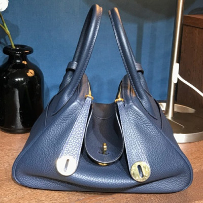 Hermes Lindy Togo Leather Tote Shoulder Bag ,30cm - 에르메스 린디 토고 레더 여성용 토트 숄더백 HERB0261,30cm,네이비